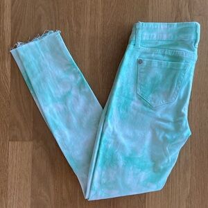 Wallflower Tie Dye Raw Edge Jeans.